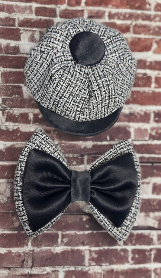Monochrome Luxe Hat & Bow Set